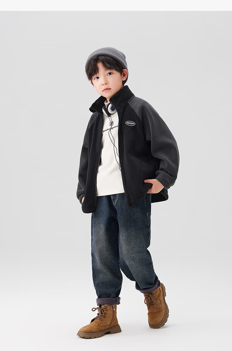 Zuo Xi Boys' Kids' Jacket Autumn 2025 New Double-Sided Fleece Warm Winter Coat Black 130 22